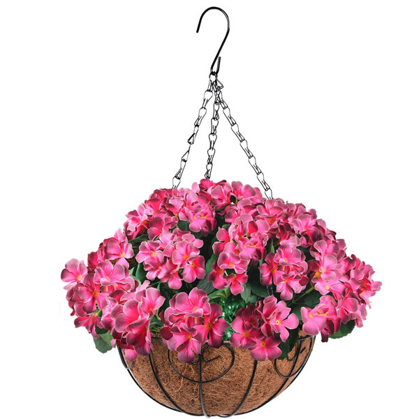 Primrue Silk Begonia Hanging Basket Arrangement in Basket Wayfair